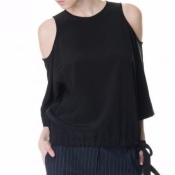 Like New Ivory Tibi Silk Cold Shoulder Top - Picture 2 of 15